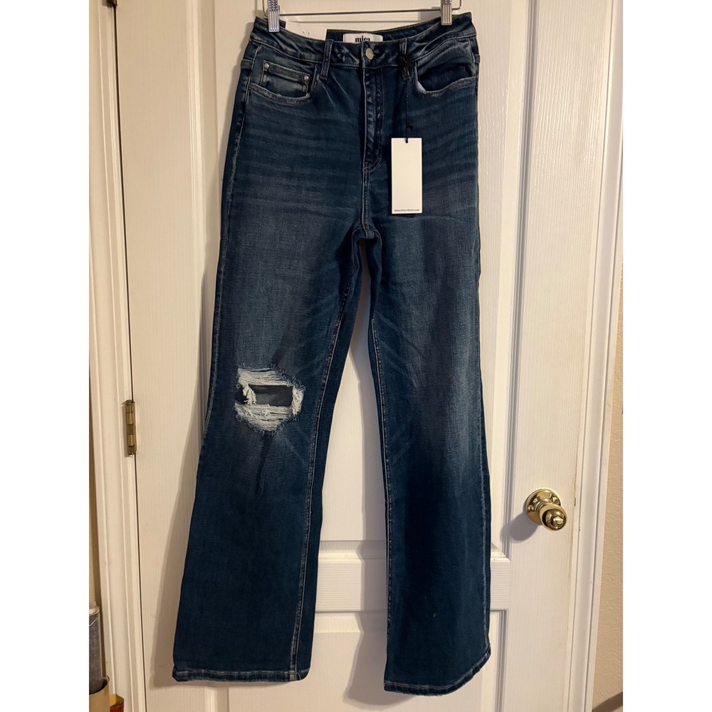 Mica Vintage Flare Jeans Womens 28 Blue New Distressed Super High Rise Wide Leg